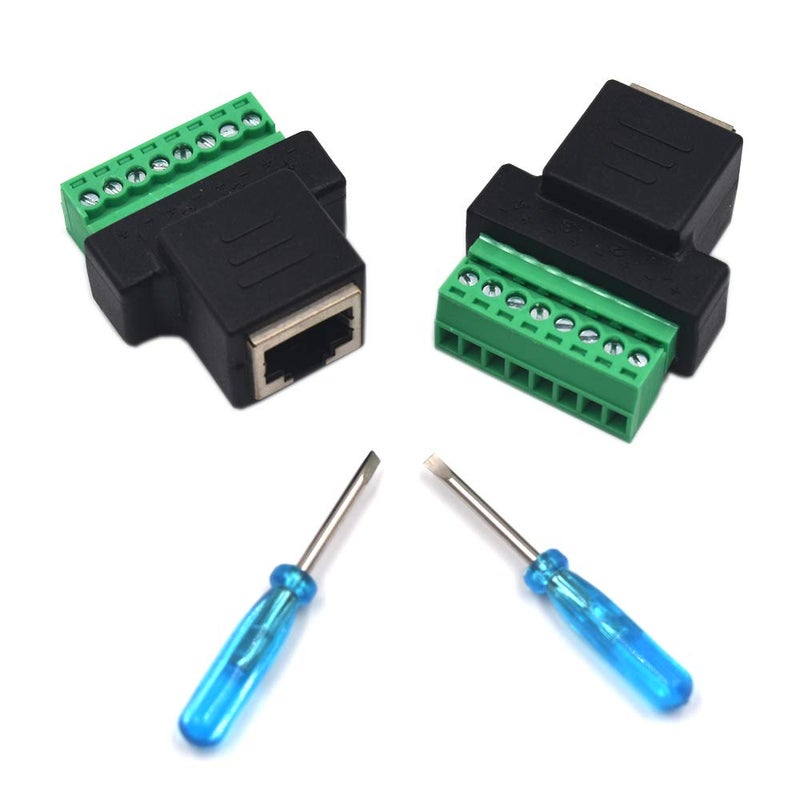 Kework 2 Pack Ethernet RJ45 Female Terminal Block Adapter, Network RJ45 8P8C Bolt Screw Terminal Cable Extension Connector Plug - Image 1